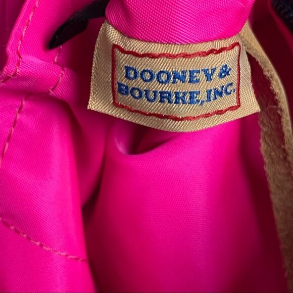 Authentic Vintage Dooney & Bourke logo Blue White Shoulder Bag Brown Leather - Picture 14 of 15